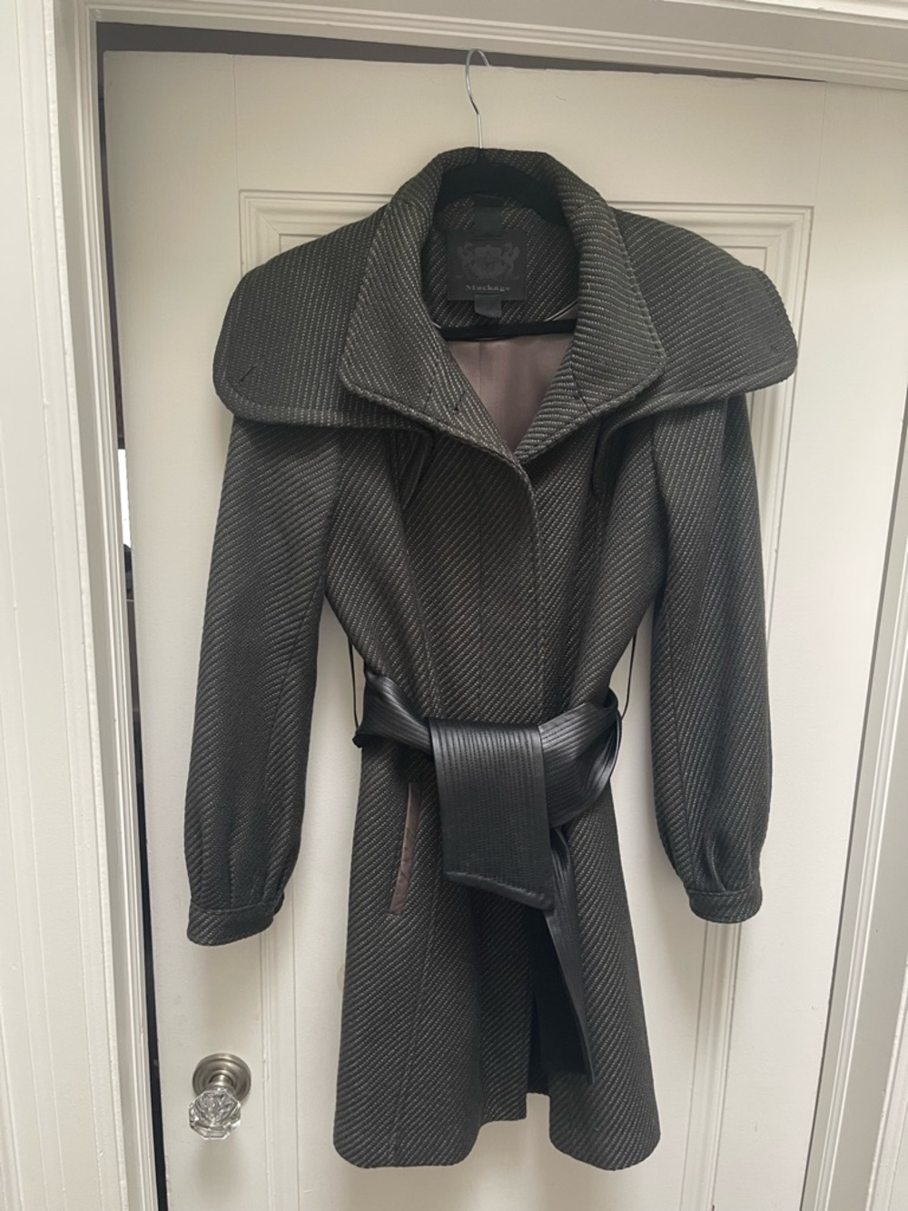 Mackage Charcoal Gray Textured Trench Coat with Waist Belt